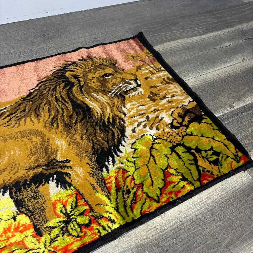 Vintage Italian Made Velvet Lion Wall Tapestry Colorful